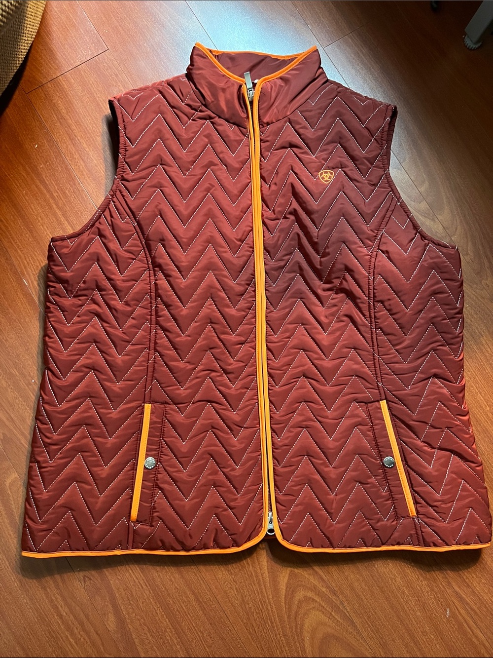 Ariat Red-Orange Quilted Vest with Horse Print Lining XXL
